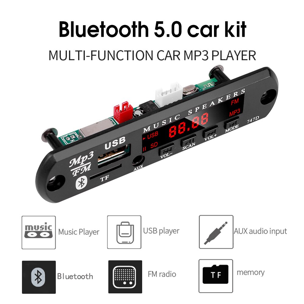 Zestaw samochodowy DC 9V 12V Bluetooth 5.0 Bezprzewodowy dekoder MP3 Płyta audio WMA Samochodowy odtwarzacz muzyczny Moduł bezstratnego audio USB AUX TF Radio