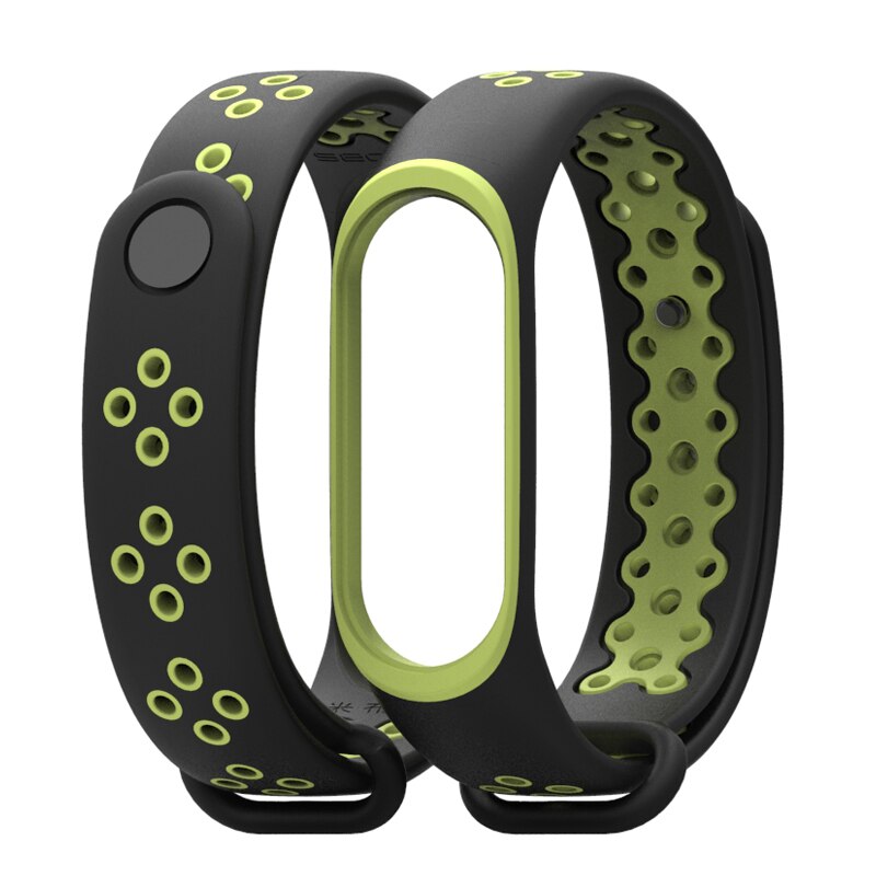 Horloge Band Voor Xiaomi Mi Band 3/4 Horloge Riem Sport Armband Voor Mi Band 3 4 Smart Horloge siliconen Band Voor Mi Band 3 4: Black Green
