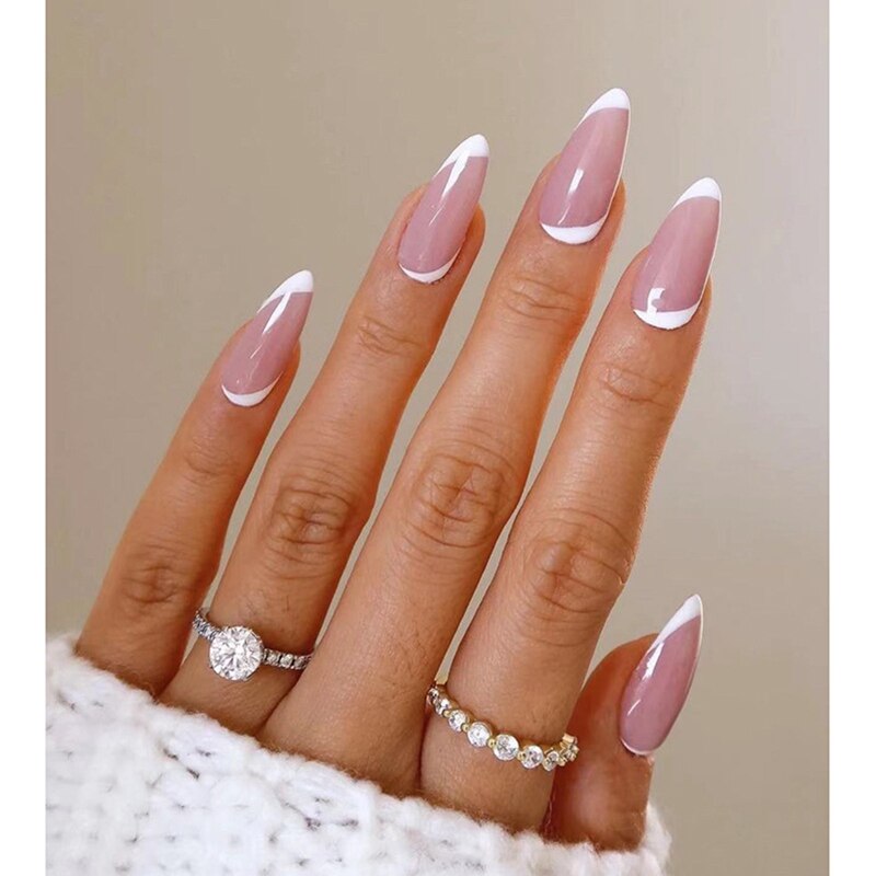 Faux ongles français détachables en forme de cœur, 24 pièces, pointes en acrylique, pour Nail Art: LS05