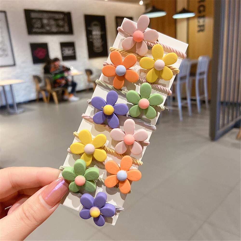 10 unids/set lindo niñas Floral de bandas de goma princesa Kawaii adorno para el pelo sombreros elástico para el pelo diademas para el cabello Accesorios: 7