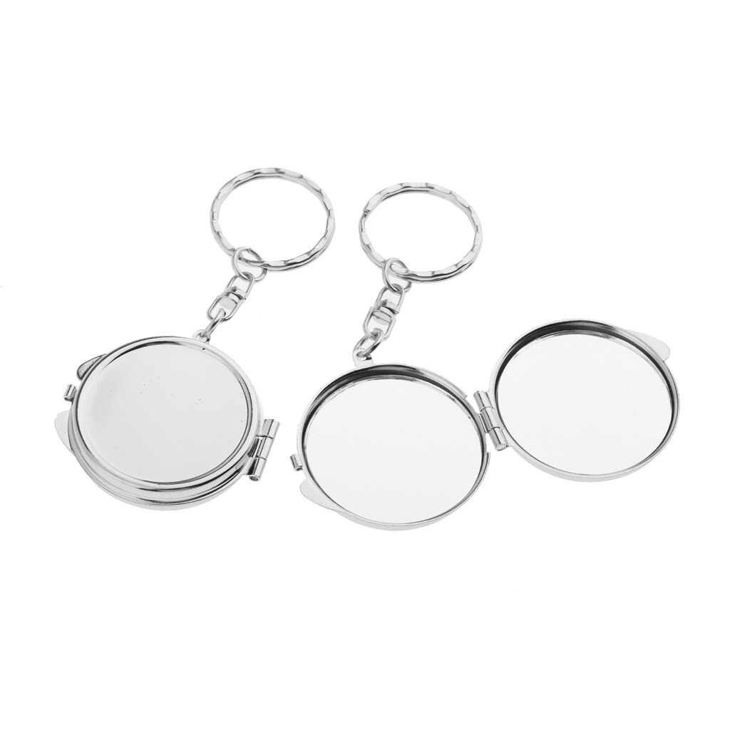 2x Portable Mini Folding Mirror Keychain Novelty Makeup Mirror Key Ring: Army Green