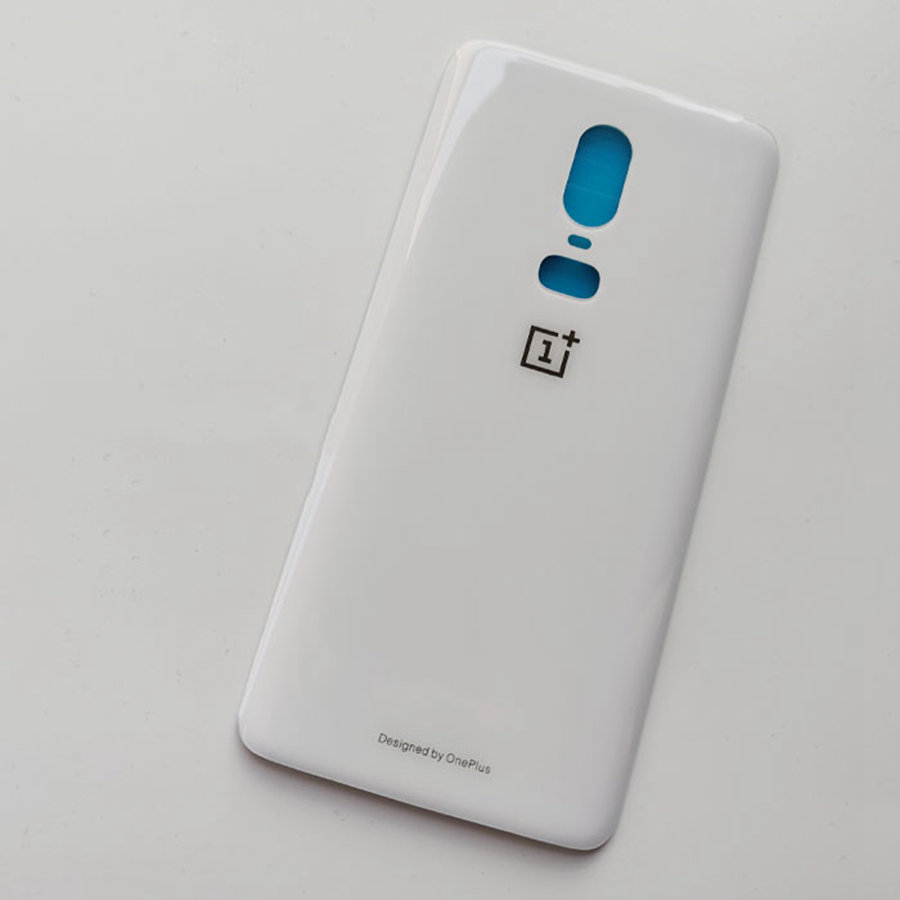 Cubierta de vidrio trasero para Oneplus 6 6T, cubierta de batería One Plus 6T, carcasa de puerta trasera, Panel de vidrio trasero Oneplus 6, cubierta de vidrio trasero + lente de cámara: 6-White No Lens