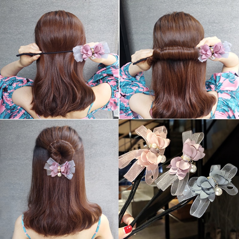 Moño de flores para mujer, Donut para hacer moños, perlas grandes dulces, herramienta de fabricación de cabello artesanal, accesorios para el cabello