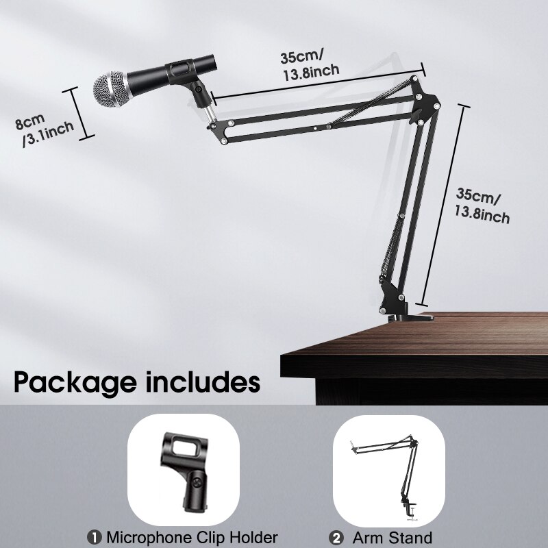 Mic Boom Desk Arm Stand with Phone Holder, Boom Suspension Stand Adapter Clip for Microphone Smartphone Tablet Ring Light: Microphone