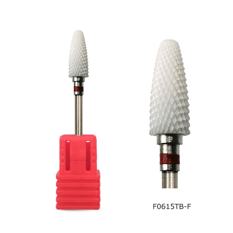 Brocas para uñas de cerámica blanca con llama de HYTOOS brocas para manicura de rebabas de cerámica rotativas de 3/32 "para taladrar uñas herramientas eléctricas: F0615TB-F