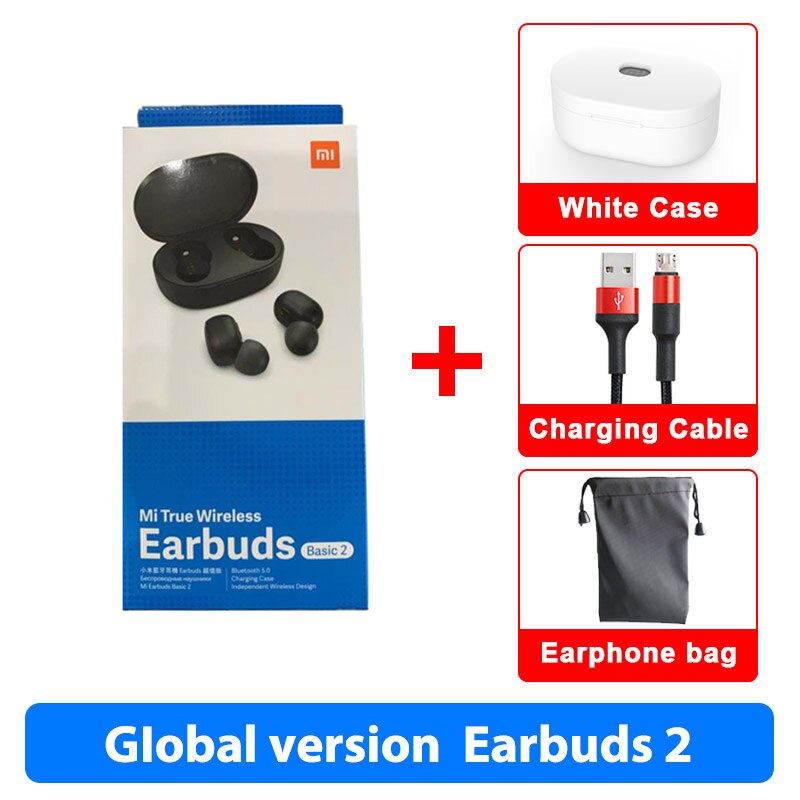 Global Version Xiaomi Redmi AirDots 2 Bluetooth5.0 Low Lag Mode TWS Bluetooth Earphone Headset BT5 True Wireless Stereo Auto: 2 GL Cable N WHITE