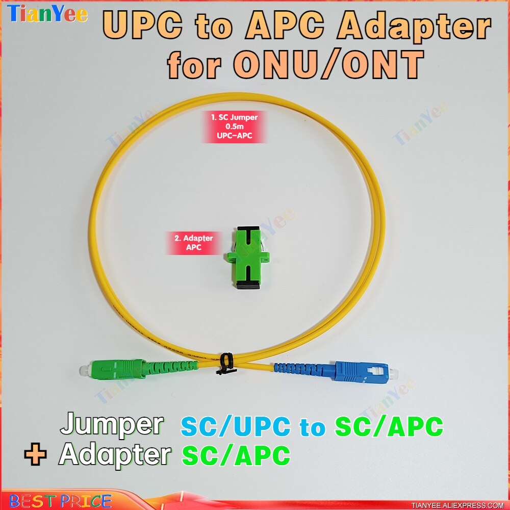 5pcs ONU SC UPC to APC adapter cable ONT NU connection Universal SC/UPC-SC/APC 0.5m Jumper + APC Adapter Suit