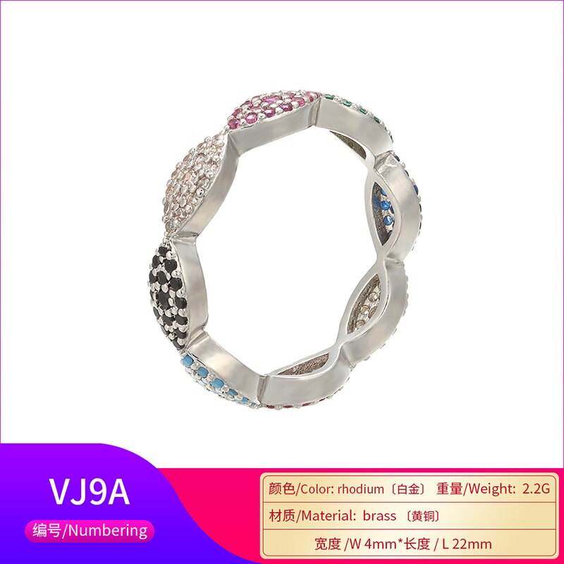 HECHENG Regenbogen Cz Stein Stapeln Ring Für Frauen Geometrische Wellen Lächeln Gold Silber Farbe Stangenbrot CZ VJ8: 2