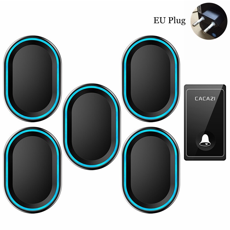 CACAZI Auto-alimentado Campainha Sem Fio À Prova D&#39; Água Não É Necessário Bateria Botão 1 5 Receptores EUA UE UK Plug Início Chamada sino Sinos de 58: black 1x5 EU