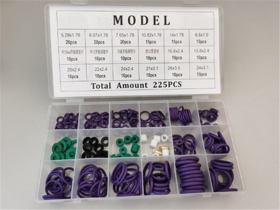 225 pcs /box Car Air Conditioner R22/ R134a Repair Compressor Seal O- ring Gasket Kit