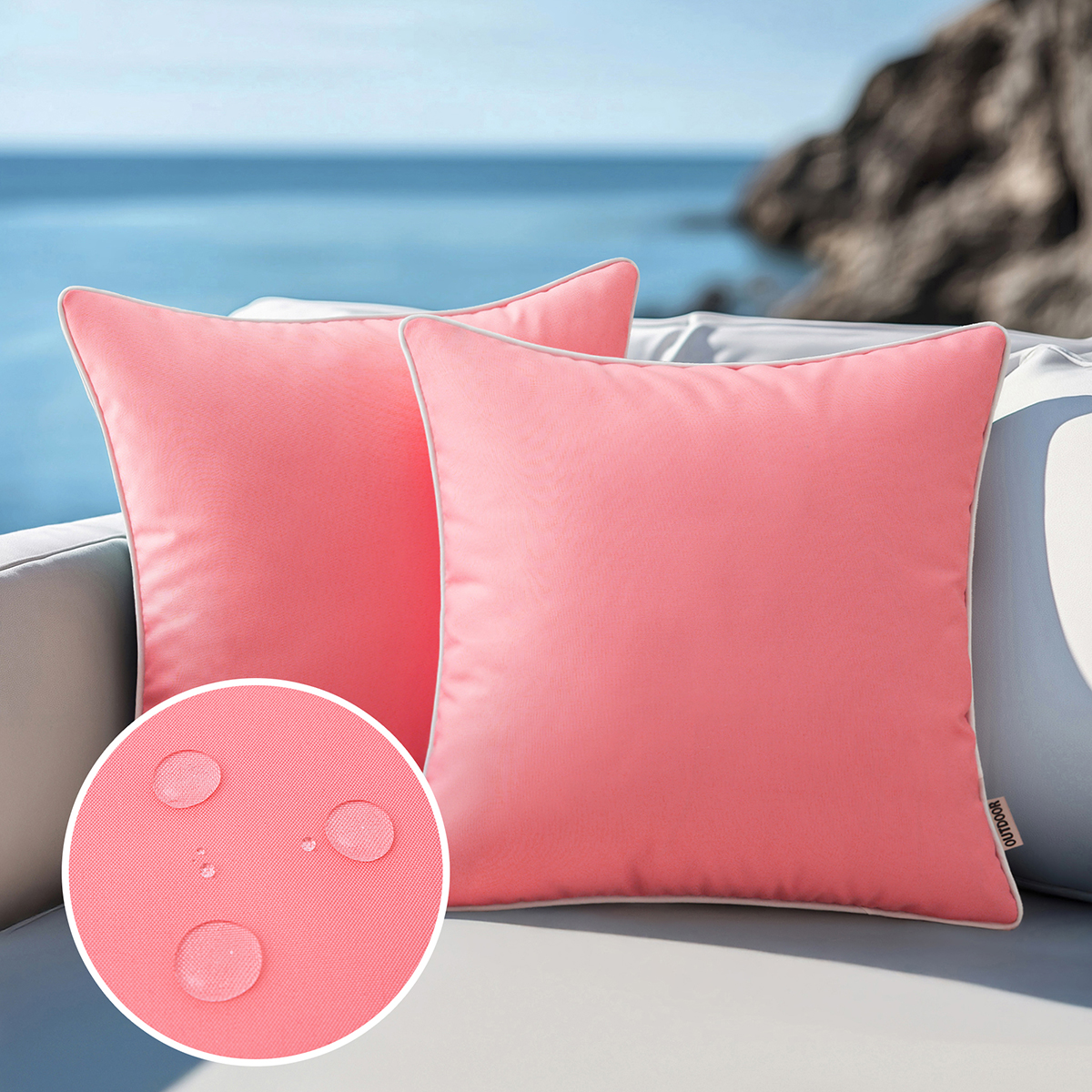 Set of 2 Outdoor Waterproof Pillow Covers 18x18, White Cushion Covers with Solid Piping, Decorative Throw Covers for Patio, Garden, Sofa or Home, No Inserts Included: 500mm*500mm / Pink