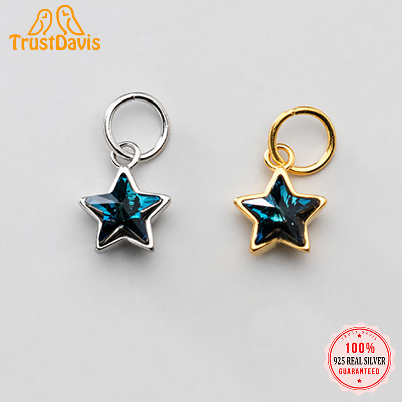Trustcherokee New Fashion Real 925 Sterling Silver Sweet Star Blue Shiny CZ Charm Pendant Handmade accessori fai da te gioielli DZ298