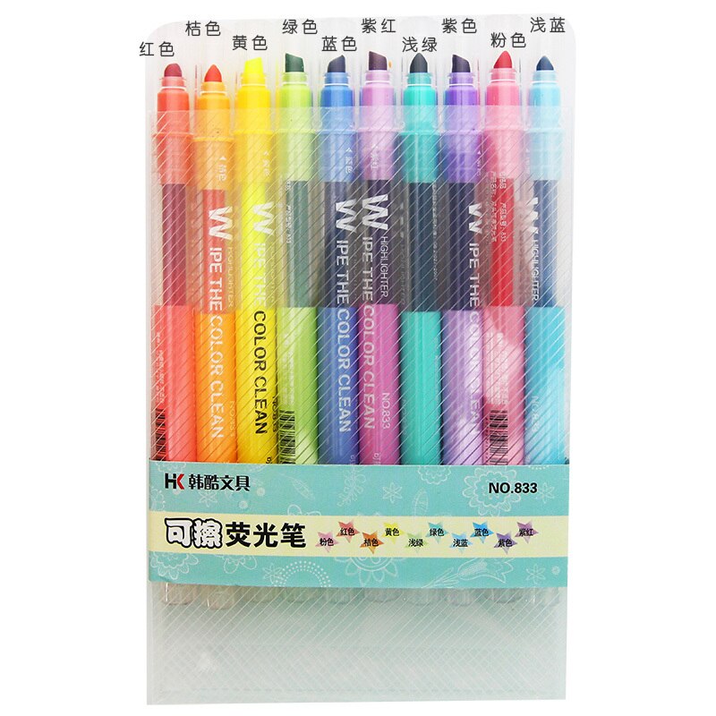 10 stk/sett søt highlighter dobbelthode fluorescerende penn slettbar mildliner tusj kawaii farge tusj penn
