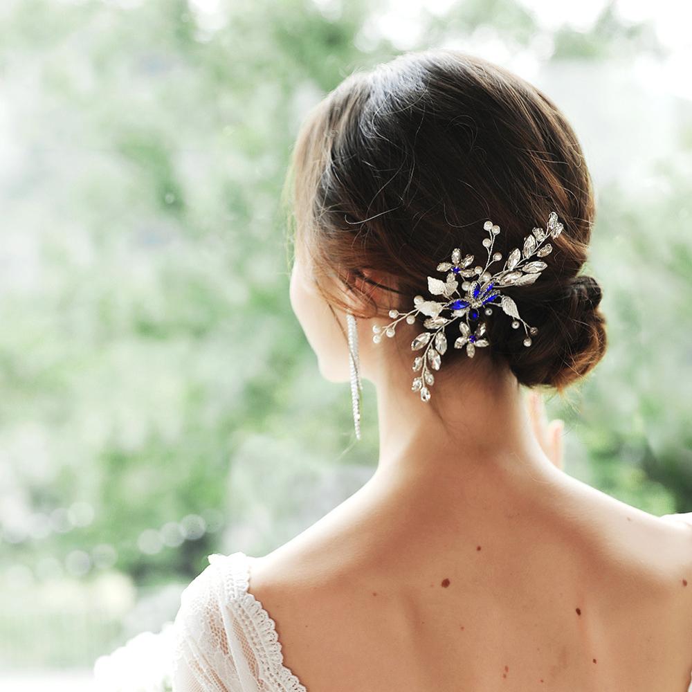 Simples acessórios de cabelo nupcial azul diamante pente de cabelo nupcial pente de cabelo acessórios de vestido de casamento