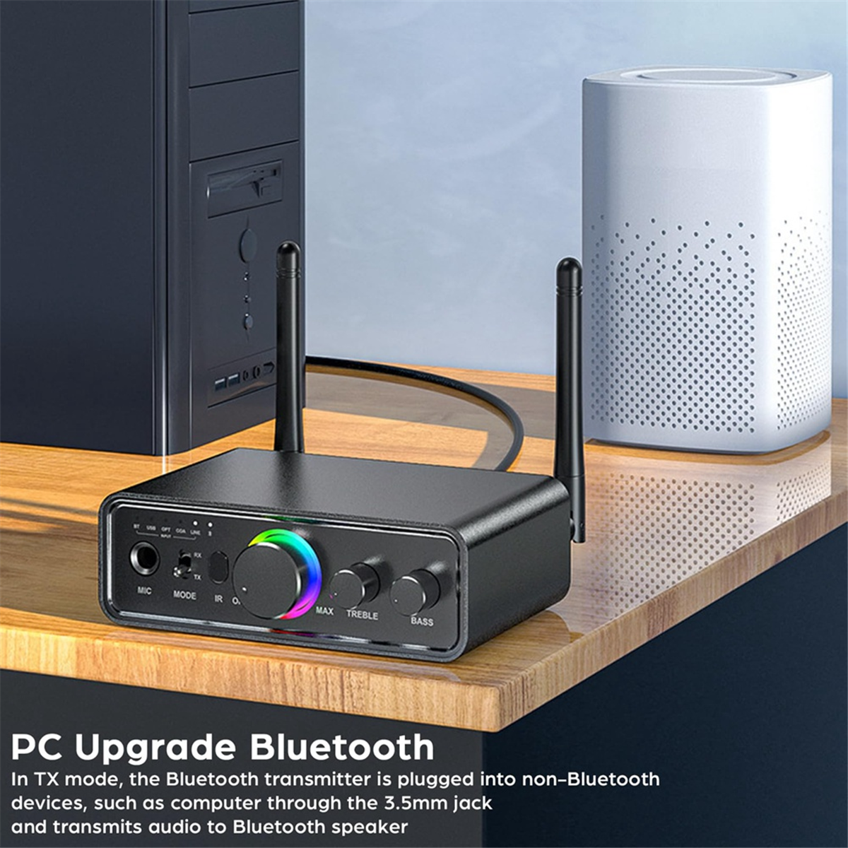 ABAC-Bluetooth 5.3 Transmissor Receptor 2 em 1 Adaptador de áudio sem fio para TV/PC/fone de ouvido/KTV/estéreo doméstico