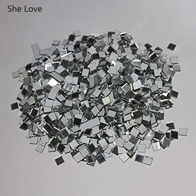 Chzimade 100 stk / lot mini firkantet glas spejl mosaikfliser 2 x 2cm til diy hjemmekunstartikler boligindretning