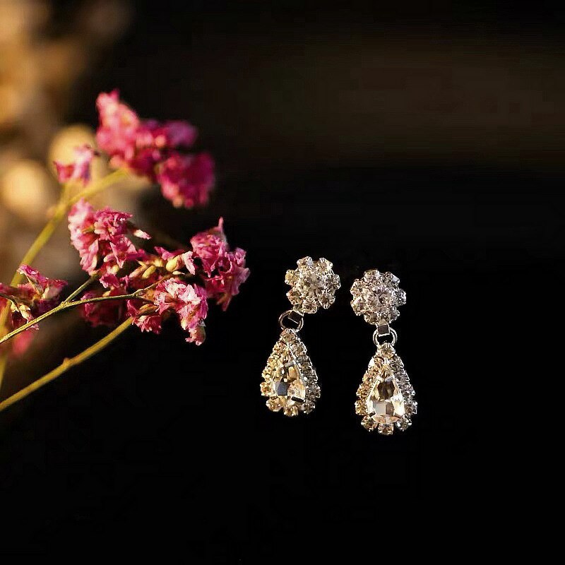 Mogaku 2Pcs Vrouwen Korte Tassel Sieraden Sets Strass Ketting Oorbellen Voor Bridal Wedding Party Shiny Accessoires Set
