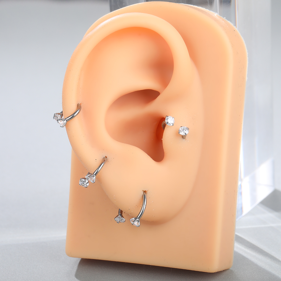 Anillo de herradura de titanio para nariz, conjunto de puntas para Piercing de tabique nasal, circonita redonda, cartílago de la oreja, Tragus Daith, joyería para Piercing corporal, 1 ud.