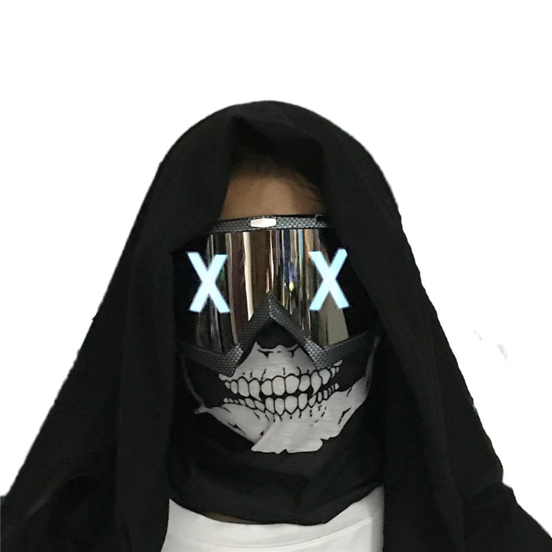 Lumineux demi visage X yeux lumineux LED lumières masque bricolage lunettes PC masques amovibles unisexe masques DJ fête Halloween Cosplay accessoire