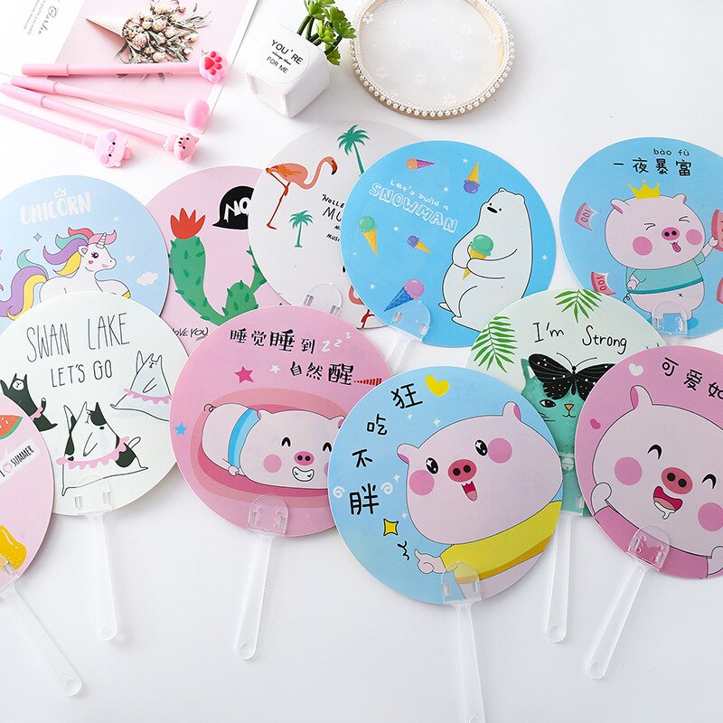 1 pièces Portable mignon dessin animé rond licorne léopard Cactus thème Fans en plastique été enfants main ventilateur fête d'anniversaire faveurs