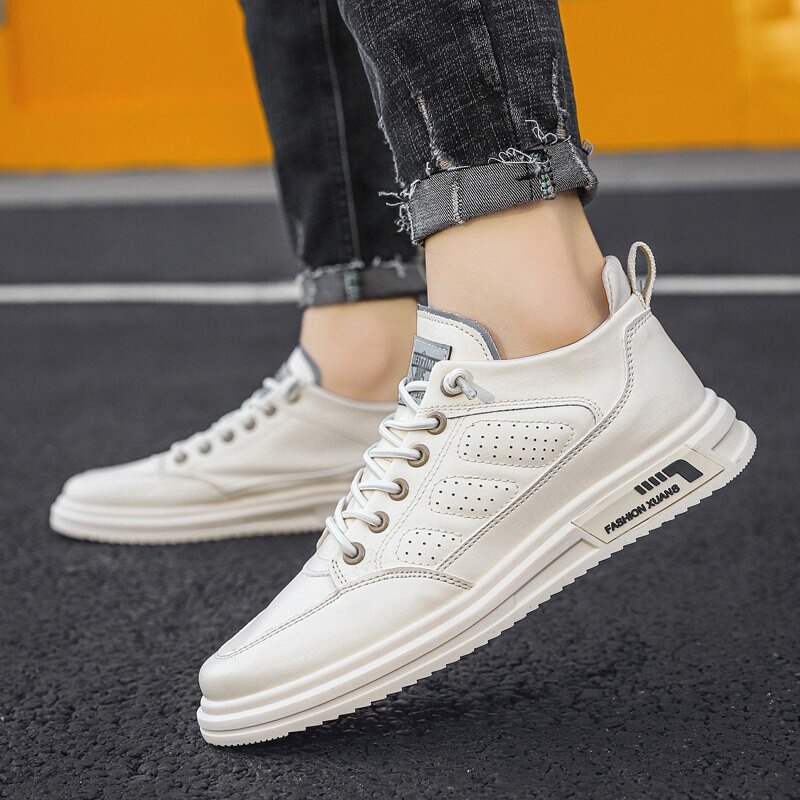 Herfst Leer Mannen Sneakers Wit Ademende Casual Mannen Schoenen Big Size Black Man Gevulkaniseerd Schoenen Zapatillas Hombre Joker