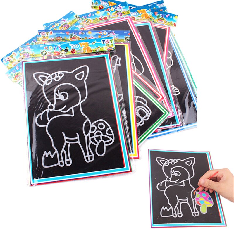 1 Pcs Kleine Maat Kids Schrapen Schilderen Onderwijs Leren Speelgoed Voor Kinderen Scratch Zwart Karton Draw Papier Schets 9*12Cm