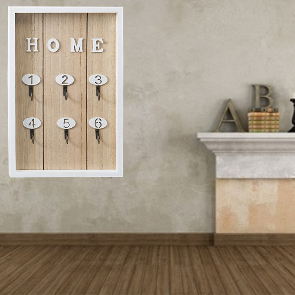 Nordic Style Wooden Key Boxes Storage Box Wall Mounted Lock Hanging Shelf Key Holder Jewelry Organizer Ornament Crafts Props(Woo