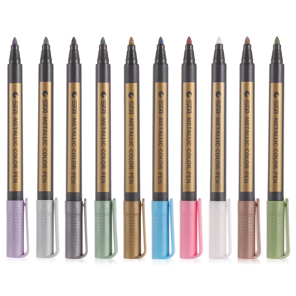 10 PCs/Set Waterproof Metalic Silver Marker Pen Set Sheen Glitter DIY Art Pen Photo Album Writing Supplies Stationery