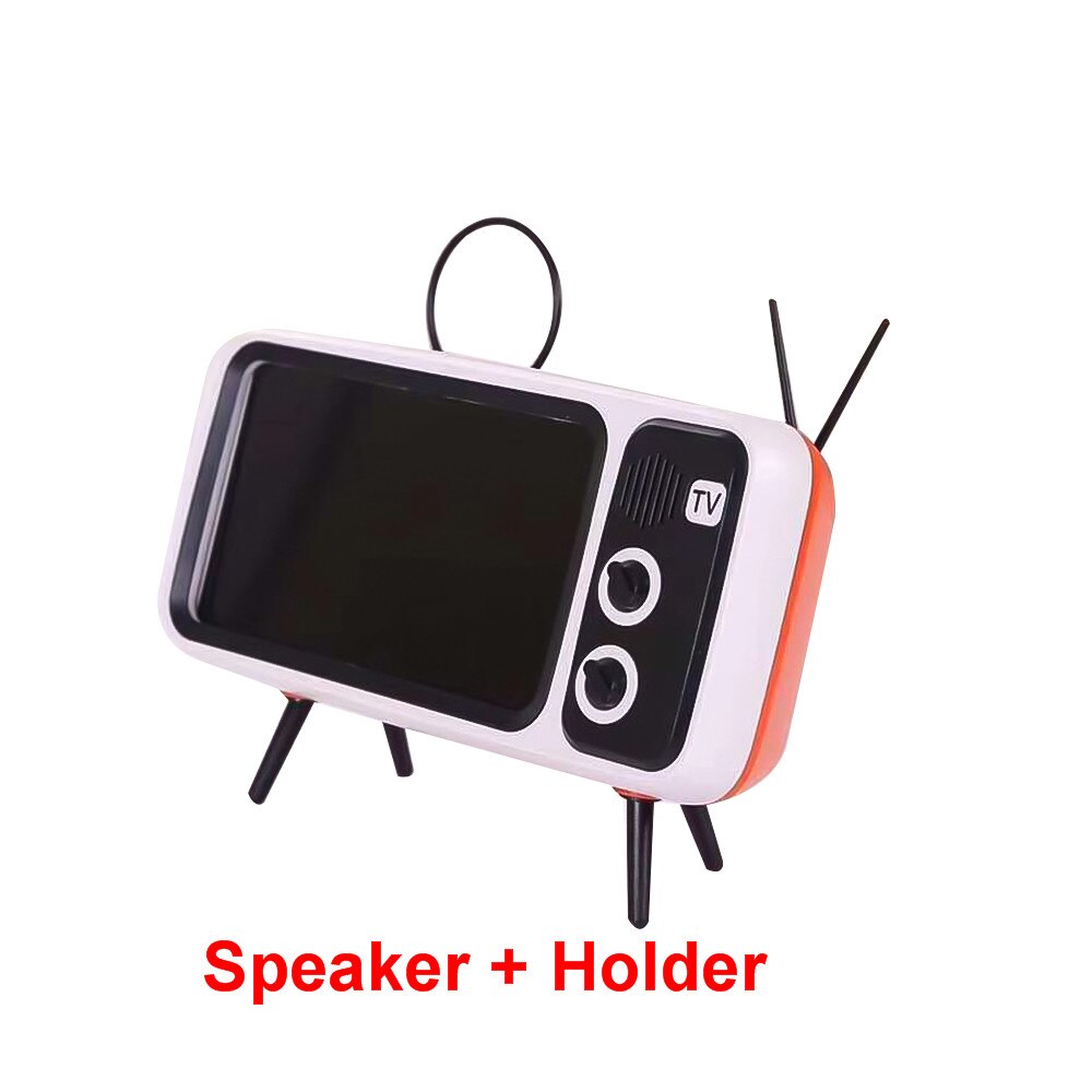 Kebidu Wireless Bluetooth Bass Speaker Retro TV Mobile Phone Holder Stand Mini Portable Speaker Retro Photo Frame: With Speaker Orange
