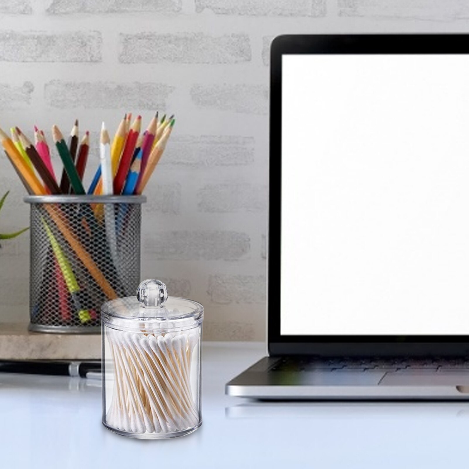 10oz Transparent Storage Jar Cotton Swab Cotton Ball Plastic Medicine Jar 2PC Acrylic Storage Box Bathroom Dispenser Accessories