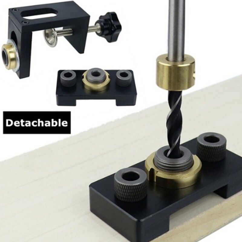Hout Doweling Jig Pocket Gat Boren Locator Jig Kit Met 6/8/10Mm Boor Verticale Boor gids Gat Puncher Gereedschap