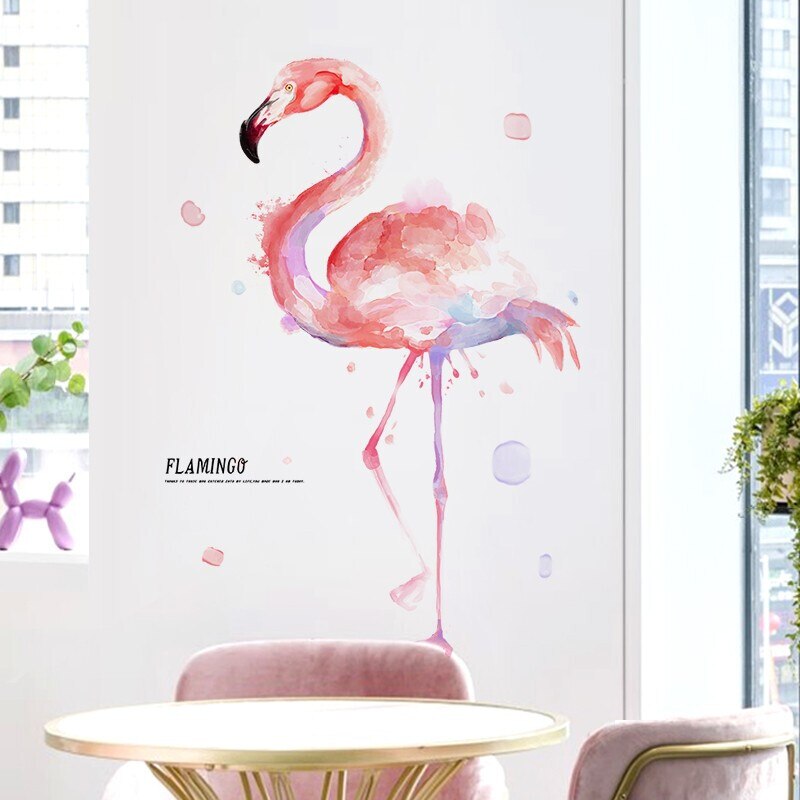 Tegneserie lyserød flamingo væg klistermærke til børneværelset blæk maleri væg klistermærker børnehave dekoration pvc vægoverføringsbilleder til soveværelse