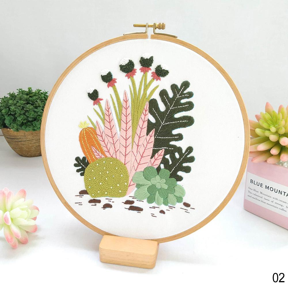 Cotton Cross Stitch Embroidery Kit DIY Cactus Heart Love Flowers Embroidery Kit Handcraft Painting Embroidery Hoop Home Decor: 02