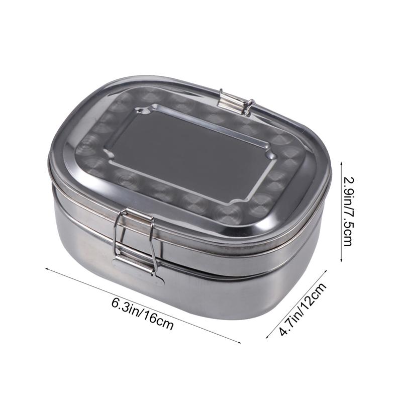 Dubbele Laag Roestvrij Staal Lunchbox Vierkante Geïsoleerde Fast Food Doos Verdeeld Student Lunchbox (Zilver-Medium Size)