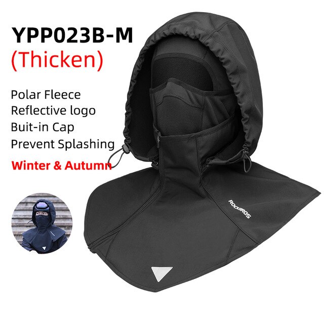 ROCKBROS-mascarilla de ciclismo para hombre y mujer, pasamontañas cálido a prueba de viento, máscara de lana de doble capa para motocicleta y Scooter, Invierno: YPP023B-M
