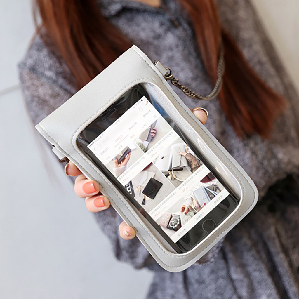Touch Screen Mobile Phone Bag Wallet Transparent Metal Change Bag Women Sipmple Function Compatible Shop Bag: 5