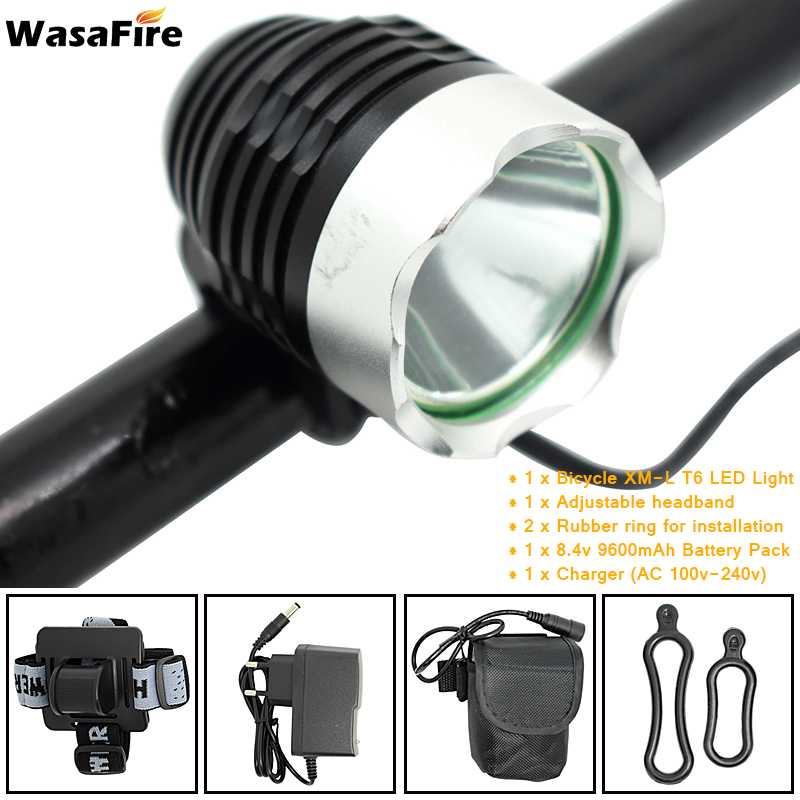 WasaFire Bicycle Light XML T6 Bike Light Night Safety Warning Headlight Cycling LED Flashlight Lanterna + 18650 Battery +Charger: Type A2 as picture