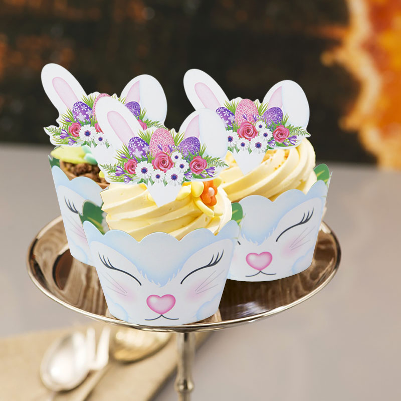12pcs/set Cute Rabbit Paper Cupcake Wrapper Easter Bunny Cake Toppers Year Kids Birthday Party Cake Decorations