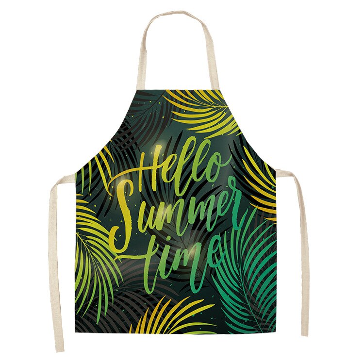1 stuk hallo zomer groene plant keukenschort katoenen linnen schorten voor vrouwen koken bakken restaurant koken mouwloze schorten: Wql 0019-2 / 55 cm x 68cm