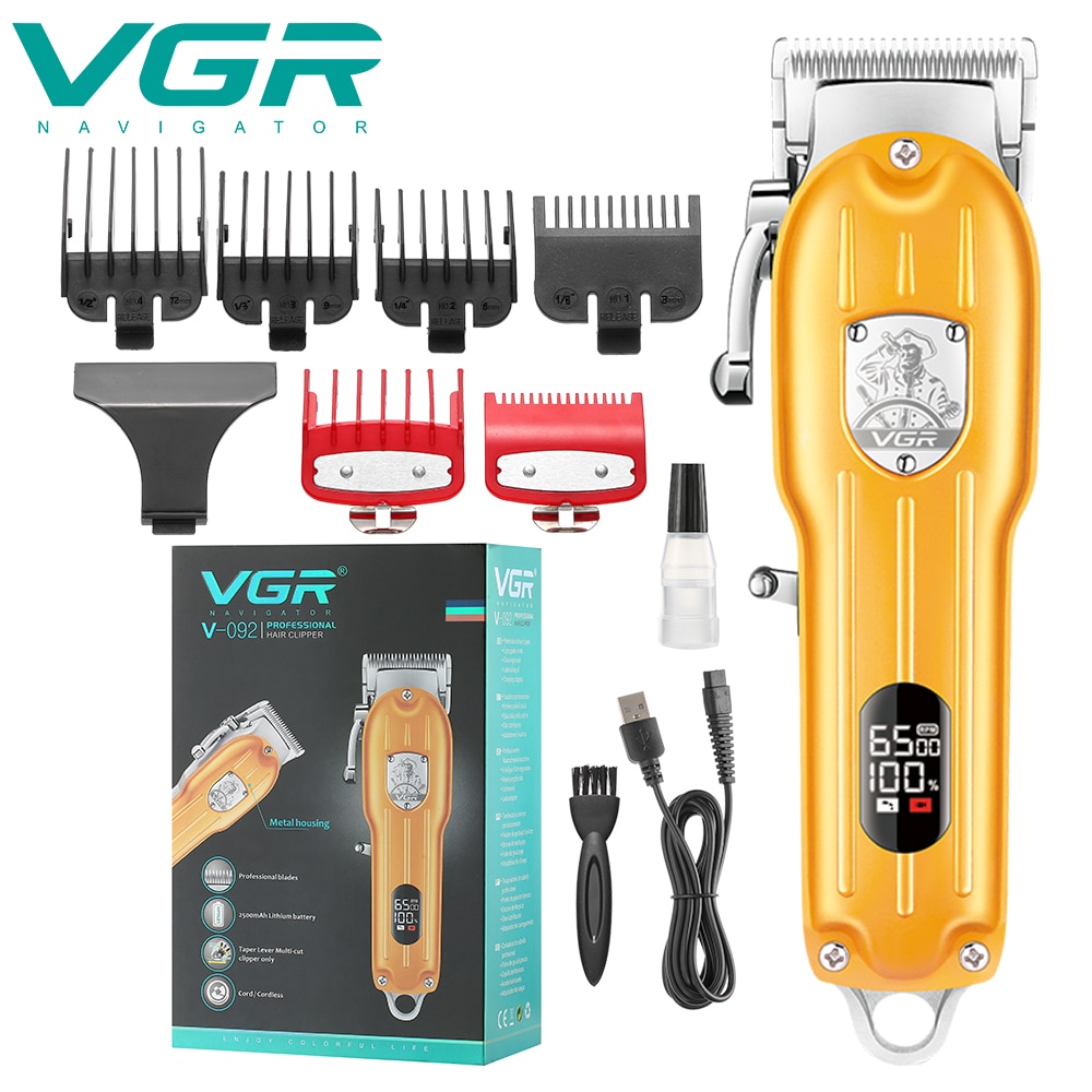 VGR hair trimmer VGR V-090 USB rechargeable hair clipper oilhead clipper hair carving push white LED10W powerful haircut machine