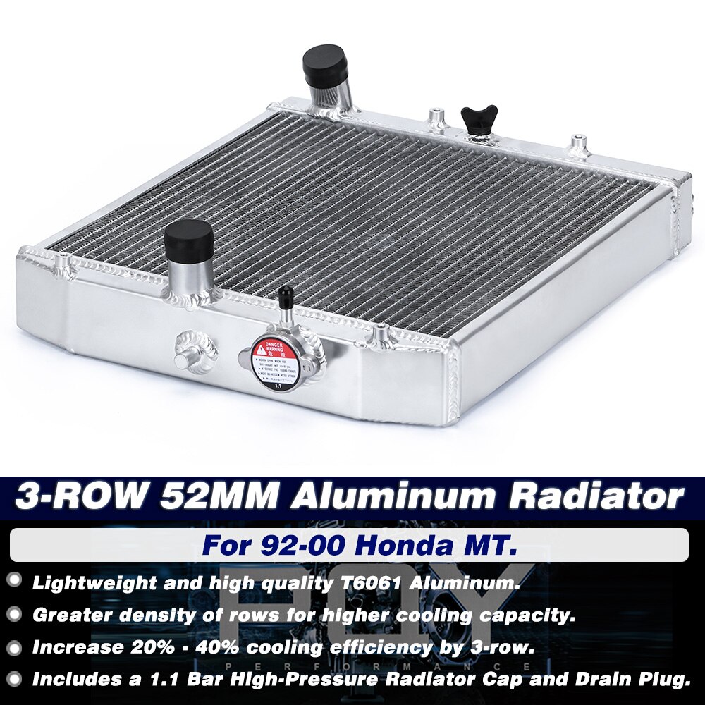 Lzone  - 3 rad 52mm full aluminiumkylare för honda civic  b18c/b16a mt 32mm in/out jr -sx104
