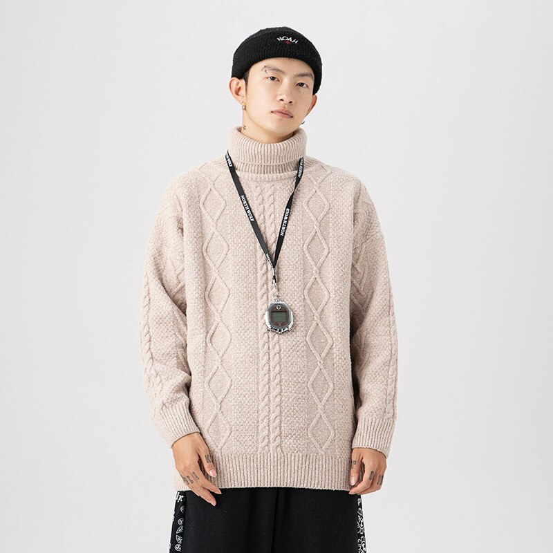 Pull Jacquard à motif Argyle pour homme, pull classique à manches longues et col roulé, Style japonais, ample, en tricot, collection automne-hiver, H4038