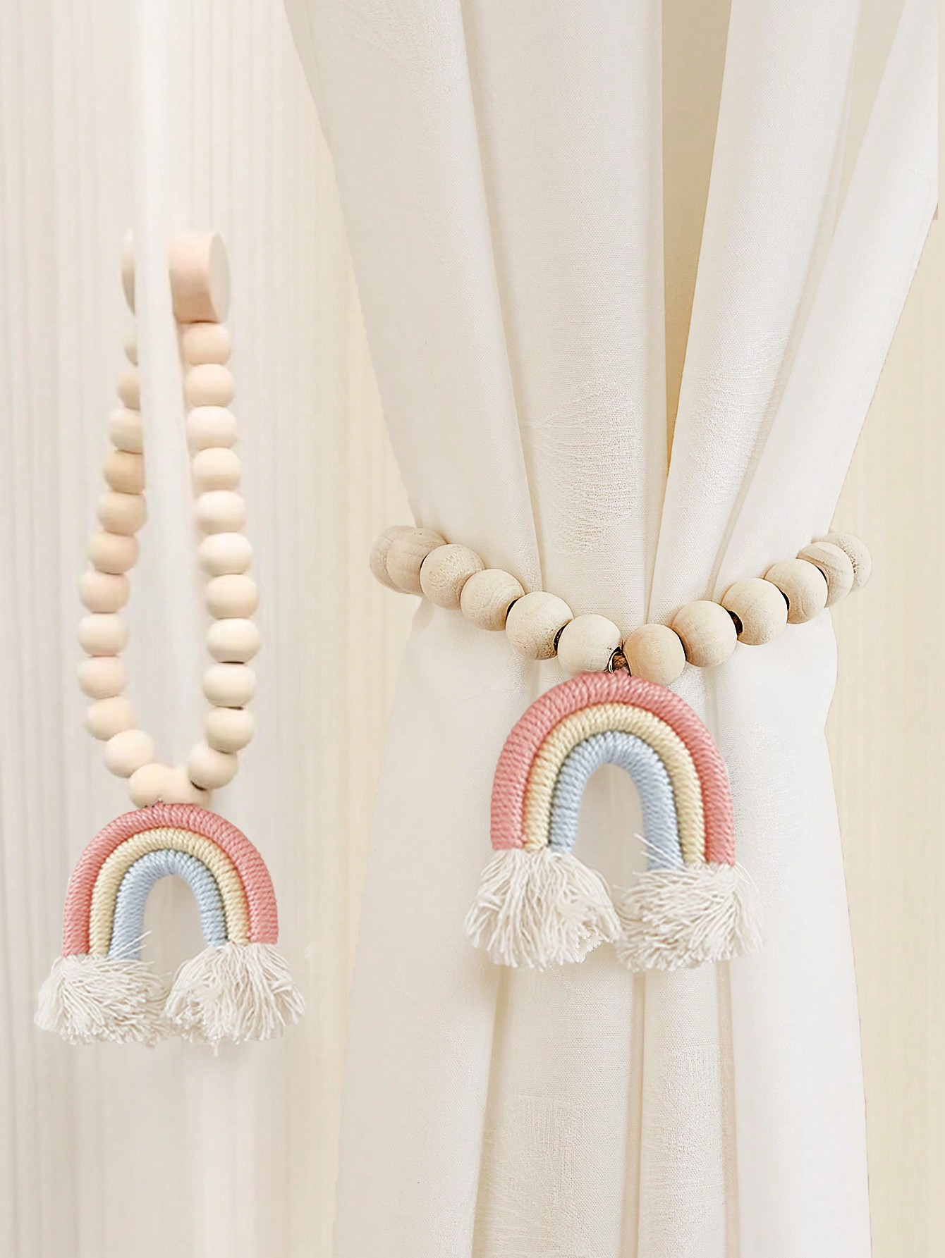 Magnetische regenbooggordijnen Magnetische sluiting Houten kralensteun Gordijndecoratie Toepasselijke gordijnen Slaapkamer Keukengordijnen: Roze