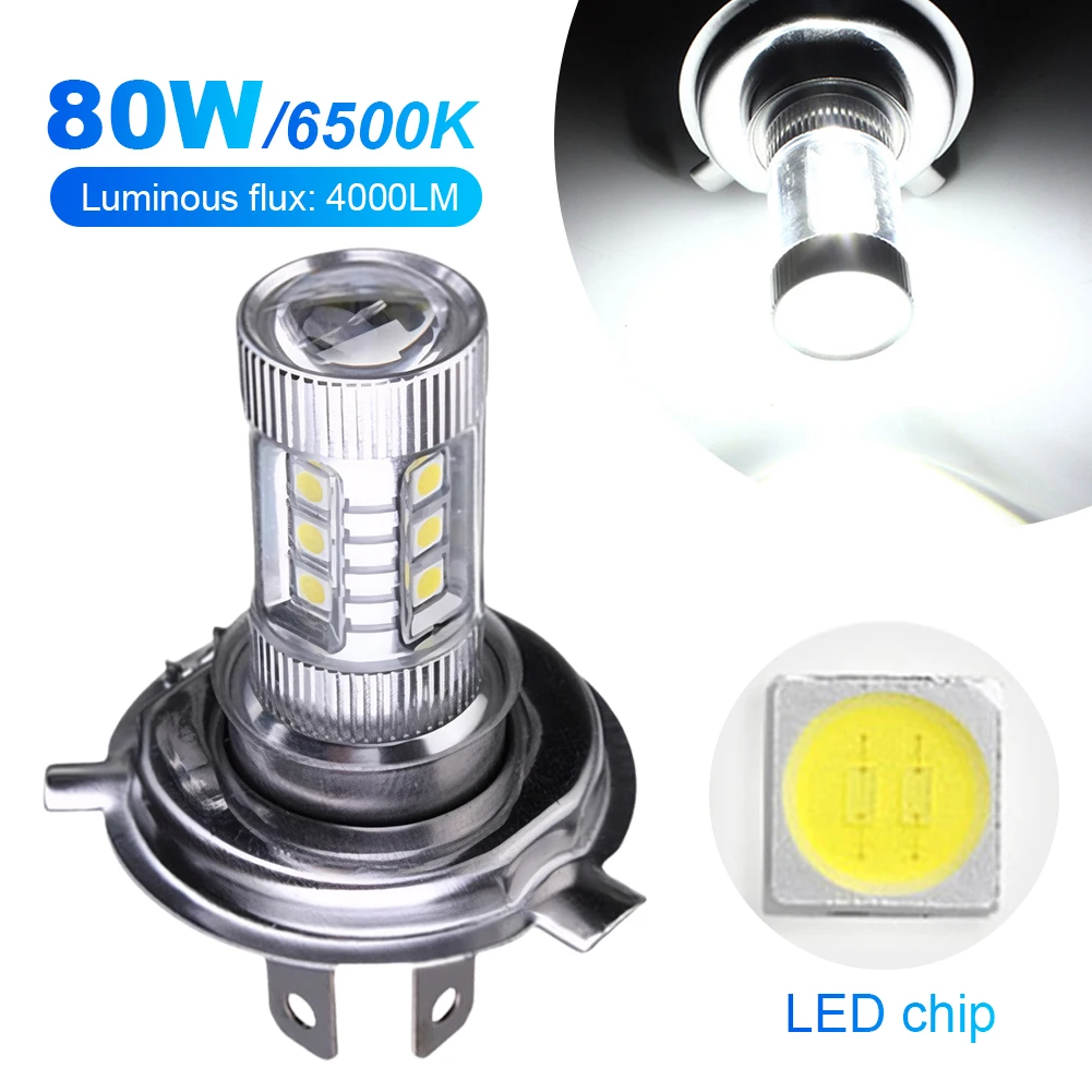 H4 LED-Scheinwerfer, IP67, wasserdicht, superweiß, LED-Scheinwerferlampe, 6000–6500 K, Fernlicht, Fahren, Lauflampe, 4000 lm, 80 W, 12 V