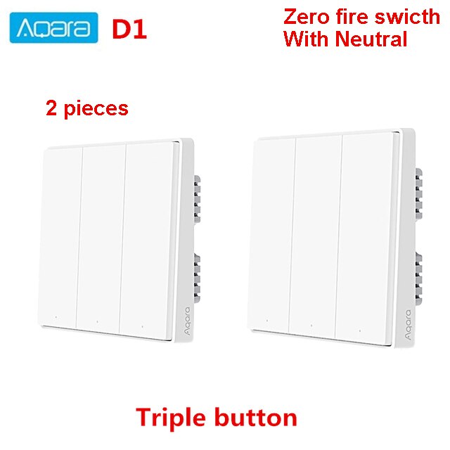 Interruptor de pared Aqara ZigBee Smart Zero Line Cable de fuego Control remoto inalámbrico interruptor de pared sin Neutral para la aplicación mihome: 2pcs No Neutral 2Key