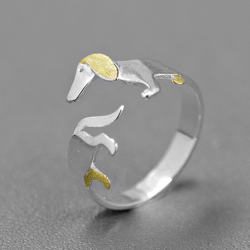 INATURE Cute Dachshund Dog Adjustable Ring 925 Sterling Silver Open Rings for Women