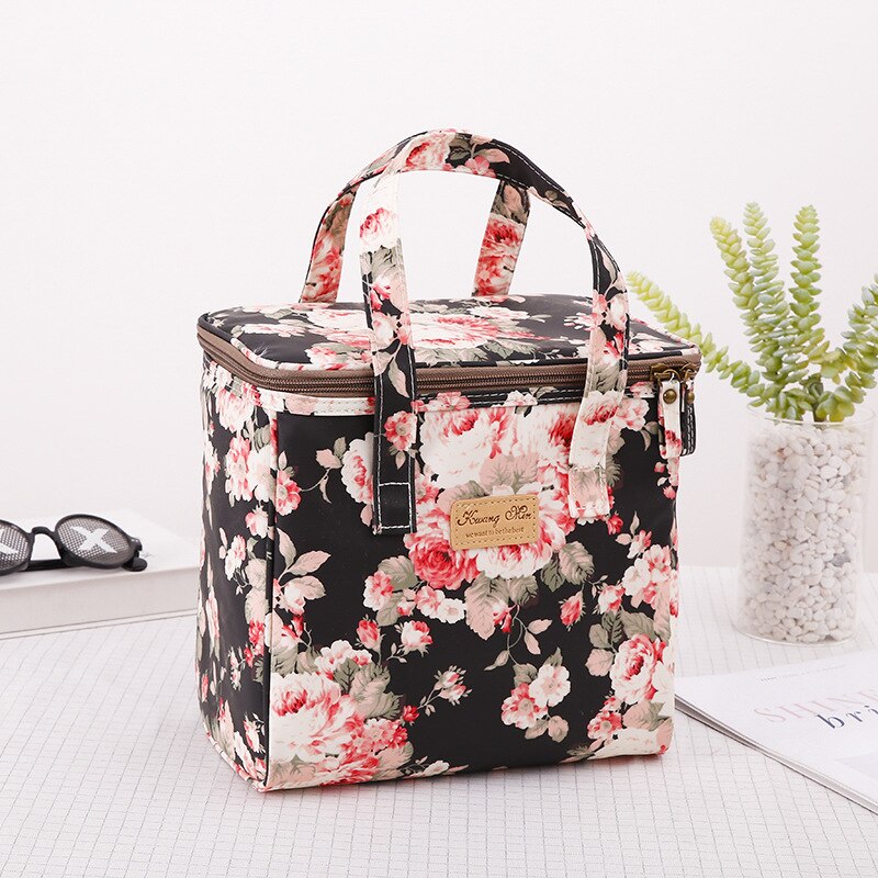 Bolsa de almuerzo portátil con dibujos animados para niños y mujeres, bolso enfriador de bento, bolsa térmica de flores para desayuno, caja de comida, bolso de viaje para picnic: 6