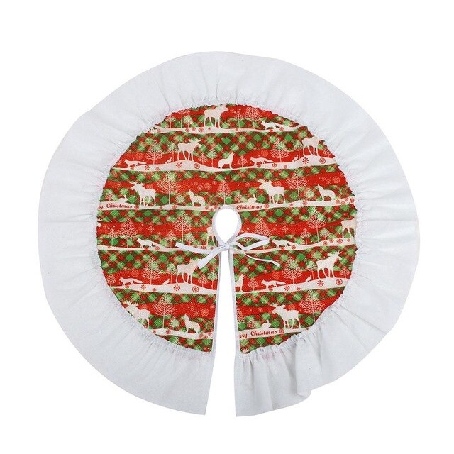 60CM Christmas Tree Skirt Deer Pattern Cover Decoration Supplies Small Size: red and green deer 