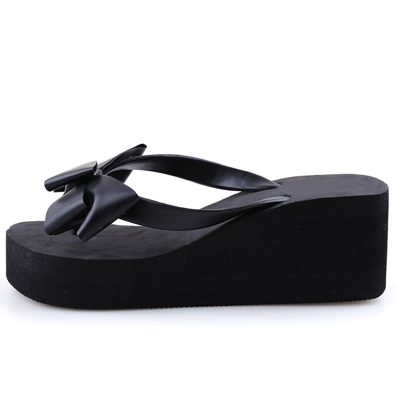 Zomer dames slippers plateau slippers strik middelhoge sleehak strand slippers hoge hak slippers voor dames