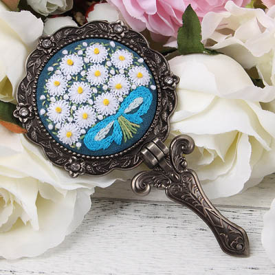 Kit de fleurs bricolage style paysage | Broderie, miroir de maquillage pliant, point de croix, pierreries, balançoire à la main, artisanal, décoration de maison: 1